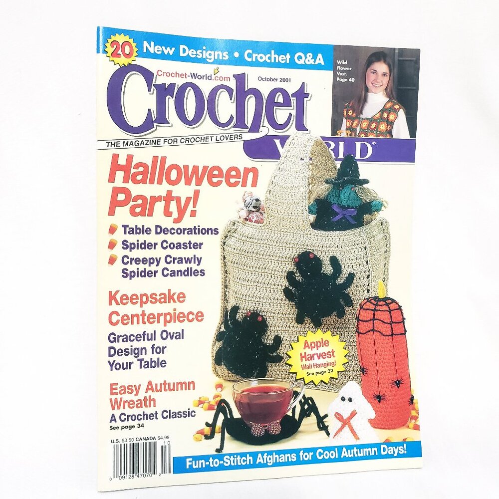 Crochet World Magazine October 2001 Halloween Spider Coaster Centerpiece Candles